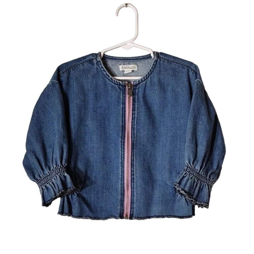 Flapdoodles Top Girls 4T Denim Full Zip Cropped Elastic Cuffs Cowgirl